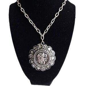 Judy Lee Napoleon Pendant Necklace - Silver Toned Coins Pendant
